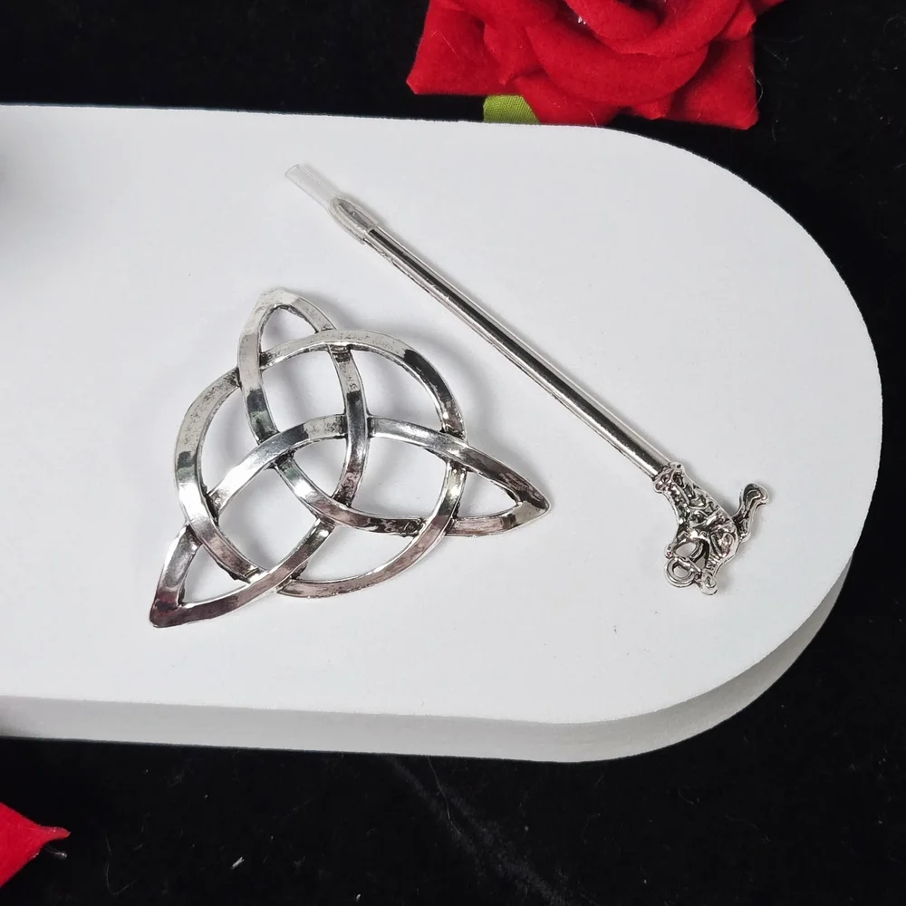 Celtic Triquetra Hair Pin Silver Viking Dragon Hair Slide Stick Medieval Norse